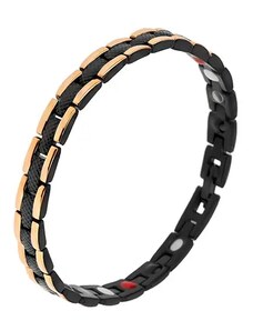 Šperky Eshop - Čierny oceľový náramok s hadím vzorom, okrajové pásy zlatej farby, magnety SP32.19