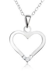 Šperky Eshop - Nastaviteľný náhrdelník - striebro 925, prívesok kontúra srdca, číre zirkóny SP49.07
