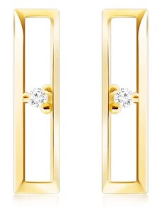 Šperky Eshop - Puzetové náušnice zo zlata 375 - lesklý obrys obdĺžnika, číry zirkónik S2GG66.03