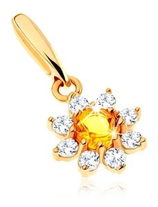 Šperky Eshop - Zlatý prívesok 585 - rozkvitnutý kvet so žltým citrínom, číre zirkónové lupene S2GG90.26