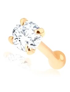Šperky Eshop - Rovný piercing do nosa v žltom 14K zlate - číry brúsený zirkónik S2GG95.26