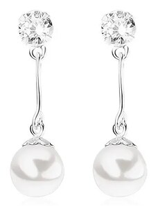 Šperky Eshop - Puzetové náušnice, striebro 925, číry zirkónik, guľatá biela perla I25.15