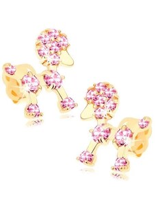 Šperky Eshop - Zlaté puzetové náušnice 585 - malý pudlík zdobený ružovými zirkónikmi S2GG104.33