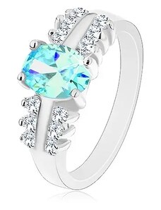 Šperky Eshop - Ligotavý prsteň z ocele, číre zirkónové línie, oválny farebný zirkón R28.5 - Veľkosť: 48 mm, Farba: Oranžová