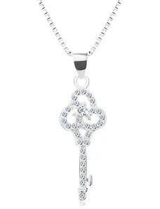 Šperky Eshop - Strieborný 925 náhrdelník, retiazka s príveskom, číry ligotavý kľúčik, zirkóny AC12.29