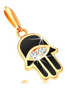 Šperky Eshop - Prívesok zo žltého 14K zlata - ruka Fatimy pokrytá čiernou glazúrou, oko GG121.07