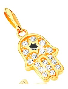 Šperky Eshop - Prívesok zo žltého 14K zlata - symbol Hamsa s čírymi zirkónmi a čiernou hviezdou S2GG121.09