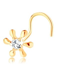Šperky Eshop - Piercing do nosa zo žltého 14K zlata - lesklý kvet so zirkónom, zahnutý S2GG141.07