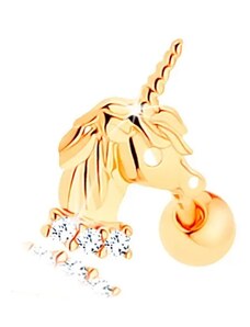 Šperky Eshop - Piercing do ucha v žltom 14K zlate - jednorožec, línia čírych zirkónikov S2GG115.09