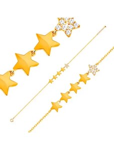 Šperky Eshop - Zlatý 14K náramok - línia piatich hviezdičiek, retiazka z oválnych očiek, 180 mm GG137.27