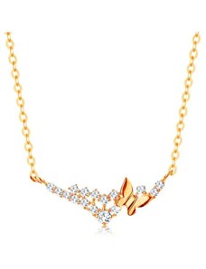 Šperky Eshop - Náhrdelník v žltom 14K zlate - retiazka z oválnych očiek, motýľ a číre zirkóniky GG138.12