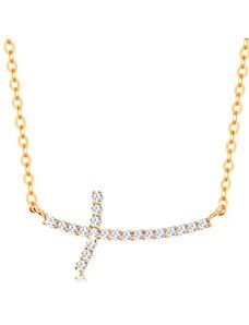 Šperky Eshop - Zlatý náhrdelník 585 - trblietavý zirkónový krížik na retiazke z oválnych očiek GG138.04