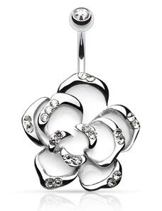 Šperky Eshop - Piercing do pupku, chirurgická oceľ, biela ruža s čírymi zirkónmi AB13.05