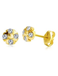 Šperky Eshop - Náušnice zo žltého 14K zlata - kvietok s guľôčkou v strede a čírymi zirkónmi S1GG21.31