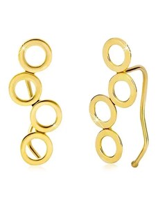 Šperky Eshop - Náušnice v žltom 14K zlate, štyri lesklé spojené kruhy, háčiky GG20.35