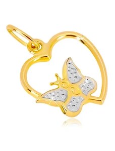 Šperky Eshop - Prívesok v kombinovanom 14K zlate - lesklý obrys srdca, motýlik GG37.22