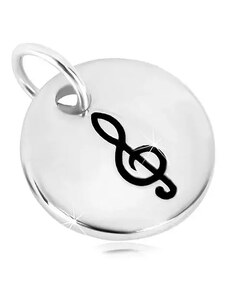 Šperky Eshop - Prívesok zo striebra 925 - zrkadlovolesklý kruh s husľovým kľúčom AC08.24