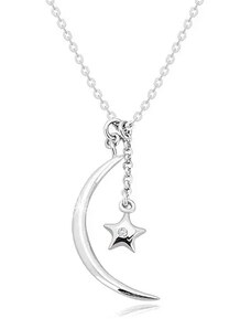 Šperky Eshop - Diamantový náhrdelník, striebro 925 - lesklý polmesiac a hviezda s briliantom S58.19