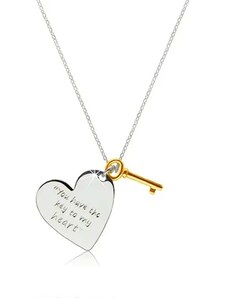 Šperky Eshop - Strieborný náhrdelník 925 - srdce s nápisom "You have the key to my heart", kľúčik zlatej farby Z03.17