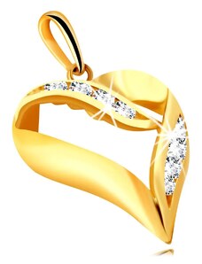 Šperky Eshop - Prívesok zo 14K zlata - kontúra srdca, nepravidelná línia, lesklé číre zirkóny S1GG235.39