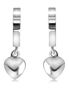 Šperky Eshop - Strieborné 925 kĺbové náušnice - zrkadlovolesklé kruhy so srdiečkom, hladký povrch U10.04