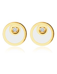 Šperky Eshop - Diamantové náušnice z 585 žltého zlata - krúžok s tvarom mesiačika, trblietavý briliant S3BT506.87
