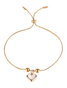Šperky Eshop - Oceľový náramok, medená farba - tenká retiazka, guličky, prívesok srdiečko, dúhové odlesky S66.13