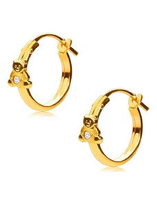Šperky Eshop - Náušnice zo žltého 14K zlata, kruhy s macíkom a zirkónikom, francúzsky zámok, 12 mm S2GG242.04