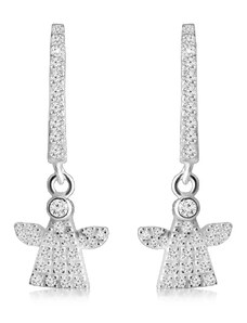 Šperky Eshop - Kĺbové náušnice zo striebra 925 - krúžok a anjel zdobený čírymi zirkónikmi S43.25