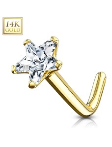 Šperky Eshop - Piercing do nosa zo žltého 14K zlata - zahnutý, číry hviezdičkový zirkón, 0,8 mm S1GG251.35