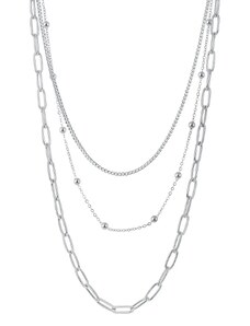 Šperky Eshop - Náhrdelník z ocele striebornej farby - trojitá retiazka s rôznym vzorom, guličky SP16.17