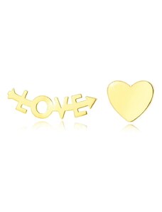 Šperky Eshop - Puzetové náušnice zo žltého zlata 585 - srdce a nápis "LOVE" S3GG250.51