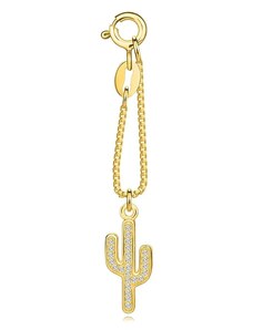 Šperky Eshop - Strieborný 925 prívesok - zlatá farba, kaktus, okrúhle zirkóny, krátka retiazka G23.07
