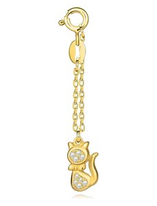 Šperky Eshop - Prívesok zo striebra 925 - zlatá farba, mačka s chvostom, číre zirkóny, krátka retiazka G12.04