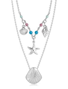 Šperky Eshop - Náhrdelník z 925 striebra - morské lastúry, hviezdica, prírodný amazonit, turmalín a tyrkys AC09.10