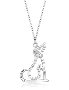 Šperky Eshop - Strieborný 925 náhrdelník - kontúra sediacieho psíka, ucho s diamantmi T06.15