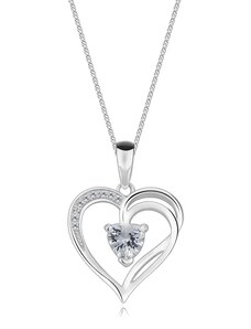 Šperky Eshop - Náhrdelník zo striebra 925 - asymetrické srdce, zdvojená časť ramena, srdiečkový zirkón V04.13