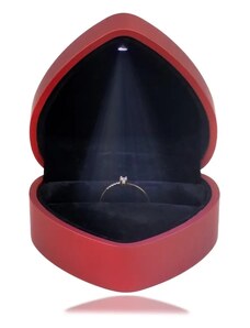 Šperky Eshop - LED darčeková krabička na prstene - srdce, matná červená farba, čierny vankúšik G29.09