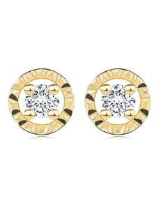 Šperky Eshop - Puzetové náušnice zo 14K žltého zlata - obruč s priehlbinkami, zirkón S5GG255.86