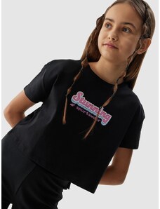 4F Dievčenské crop-top tričko z organickej bavlny - čierne