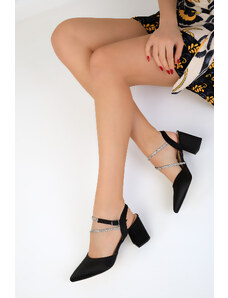 SOHO Čierne saténové dámske klasické topánky na podpätku