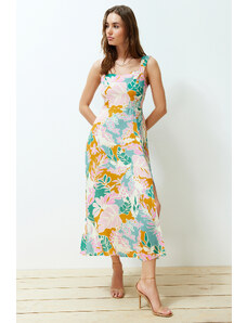 Trendyol Collection Viacfarebná kvetinová potlač A-line 100% viskózne tkané midi šaty