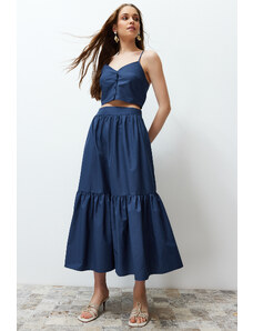 Trendyol Collection Tkaná sukňa Indigo s rozšírenou maxi dĺžkou