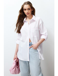 Trendyol Pink Striped Roll Up Sleeve Detail Oversize/Wide Fit Woven Shirt