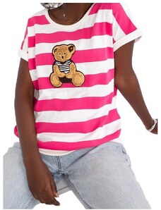 Bielo-ružové pruhované tričko s medvedíkom