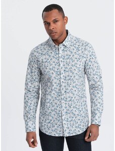 Ombre Clothing Modro šedá košeľa s kvetinovým vzorom V2 SHPS-0163