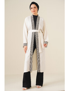 Bigdart 5865 Vyšívané dlhé kimono - biele