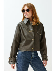 Trendyol Collection Tmavý norkový kabát z umelej kože Slim Jacket