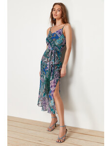 Trendyol Collection Lilacové strapce Šatka vzor A-line/zvonček Maxi podšité tkané šaty