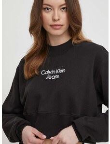 Bavlnená mikina Calvin Klein Jeans dámska, čierna farba, s potlačou, J20J221466